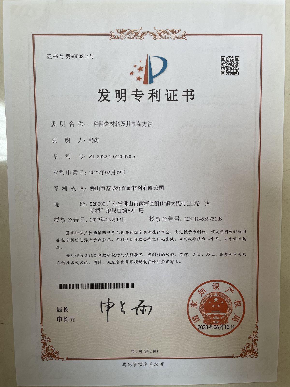 Registered Patent Certificate 02